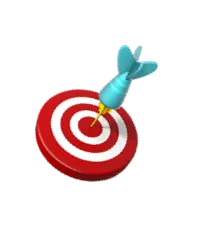 Emoji rot-weiße Zielscheibe mit blauem Dartpfeil